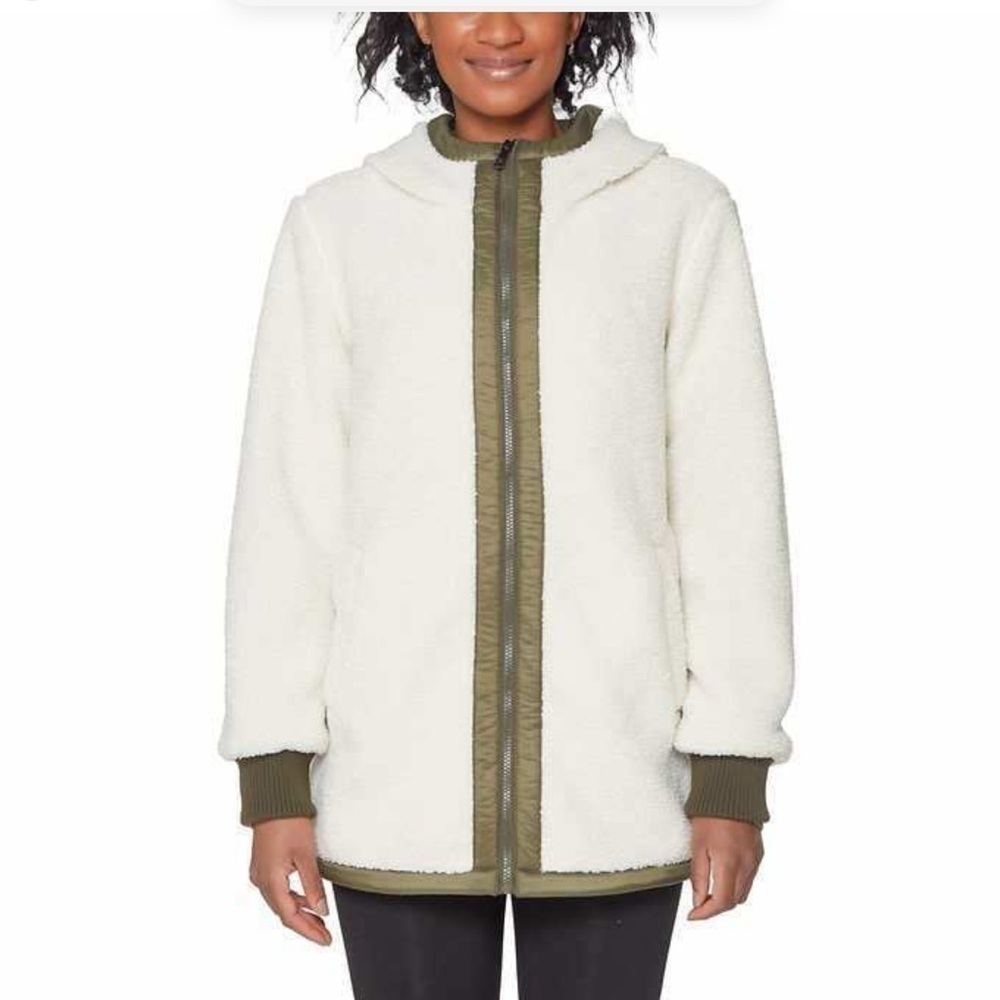 1 Madison Expedition Cream Olive Faux Shearling Hooded Jacket Size Small